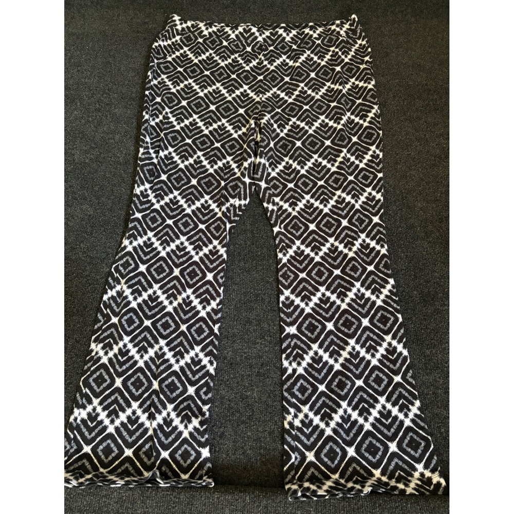 Denim & Co Black White Geometric Diamond Print Flare Pants Womens Plus Size 1X